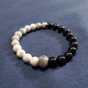 Pulsera del Balance Ying & Yang ☯  (howlita & onix) plata 925 afinidad (signo Libra)