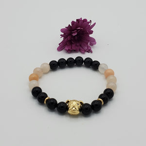 Pulsera de bulldog con onix negro y opalo rosado