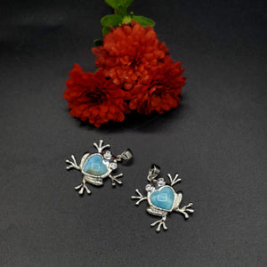 Colgante de Larimar en forma de Rana. Plata 925