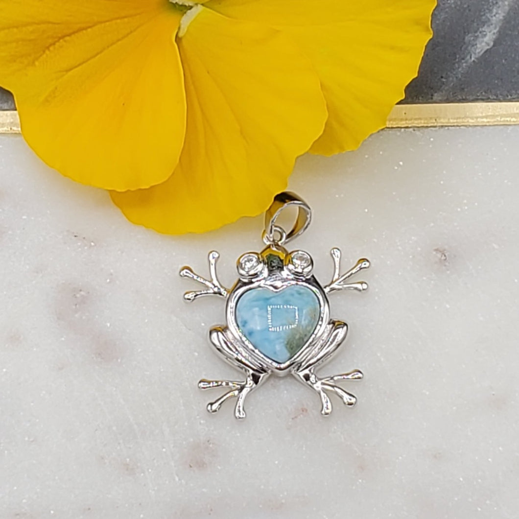 Colgante de Larimar en forma de Rana. Plata 925