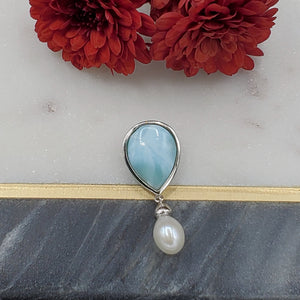 Colgante Larimar con perla, Plata 925