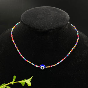 Collar de canutillos multicolor con Ojo turco Azul